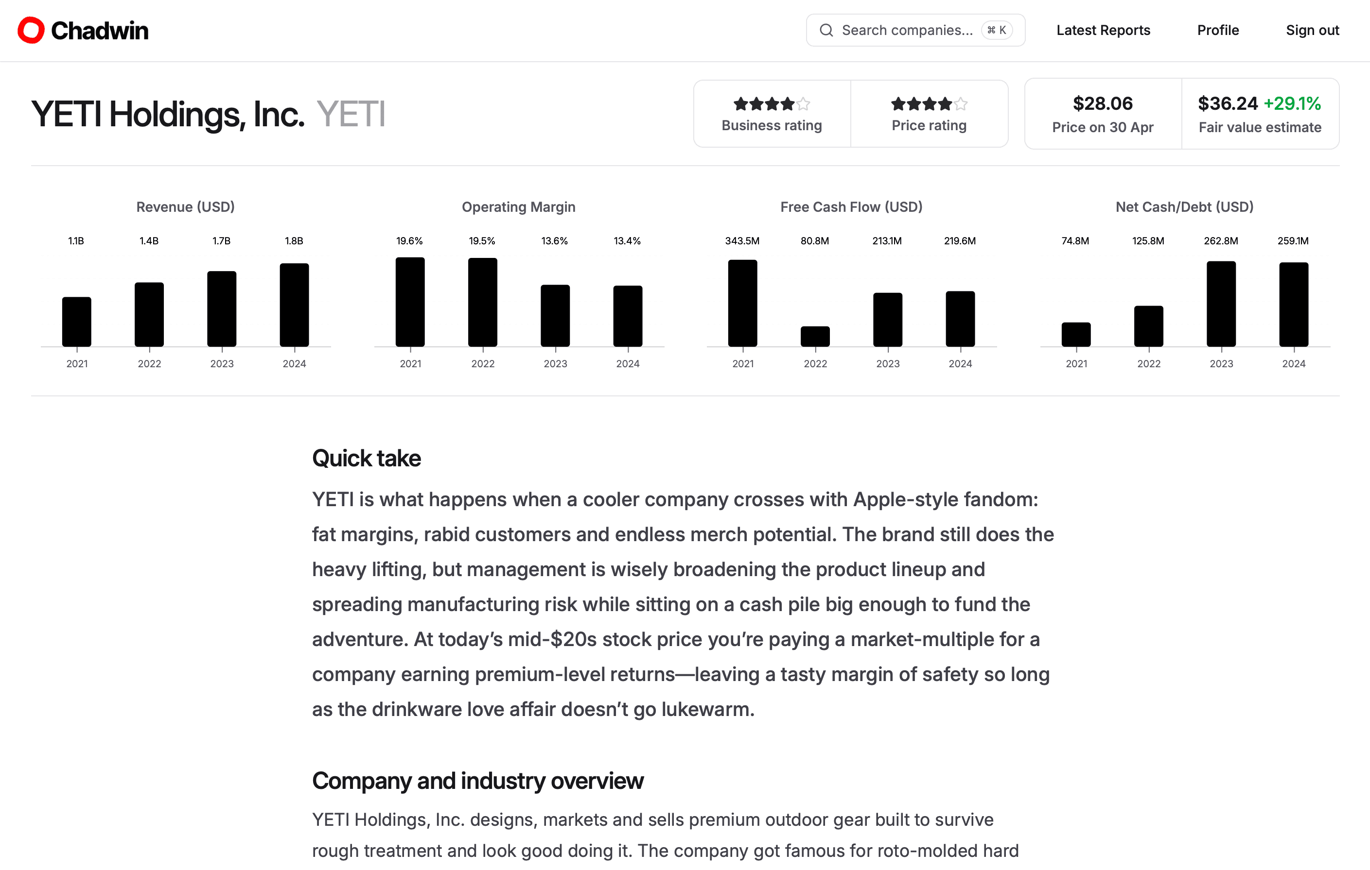 Screenshot of Chadwin research report
